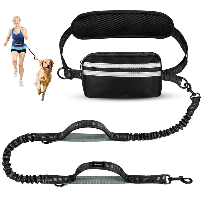 Hands-Free Dog Leash with Pouch & Bungee – Waist Belt for Medium & Large Dogs