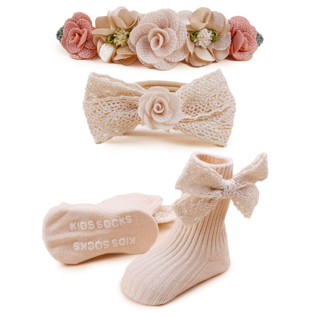 Baby Girls Flower Headband & Socks Gift Set – Newborn to Toddler