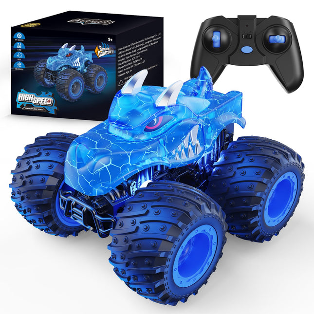 AUUGUU Remote Control Monster Truck with Lights & Spray – All-Terrain RC Car for Kids 3–8