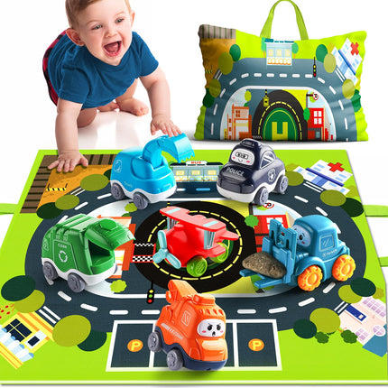 Baby Truck Car Toy Set with Playmat & Storage Bag – Toddler Gift for Boys 1–2 Years