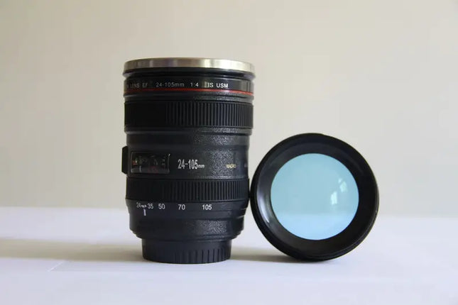 Self-Stirring Camera Lens Coffee Cup – Stainless Steel Mug