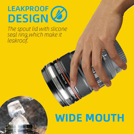Self-Stirring Camera Lens Coffee Cup – Stainless Steel Mug