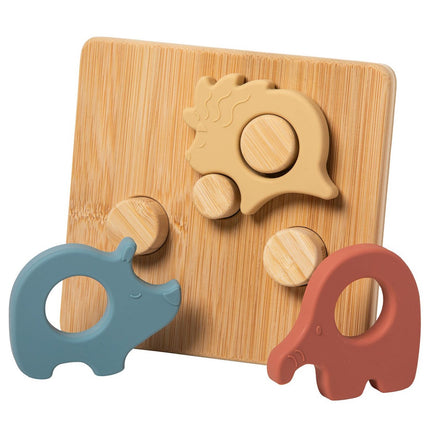 Mary Meyer Silicone Safari Sorting Puzzle with Bamboo Base – 12+ Months