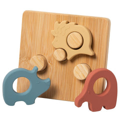 Mary Meyer Baby and Toddler Toys Simply Silicone Sorting Puzzle with Bamboo Base for 12+ Months Old Preschool Gifts 7 x 6-Inches Safari Animals