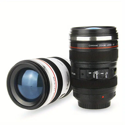 Self-Stirring Camera Lens Coffee Cup – Stainless Steel Mug