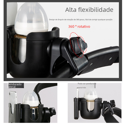 3-in-1 Stroller Cup & Phone Holder – ABS Bracket for Prams | Black
