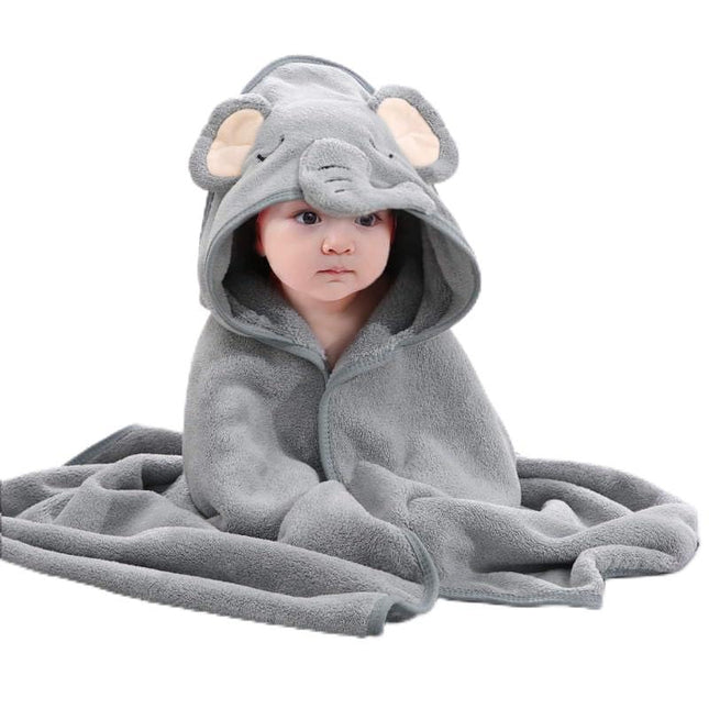 Thetail Premium Ultra-Soft Baby Hooded Towel – Animal Design | Grey | Newborn to Toddler