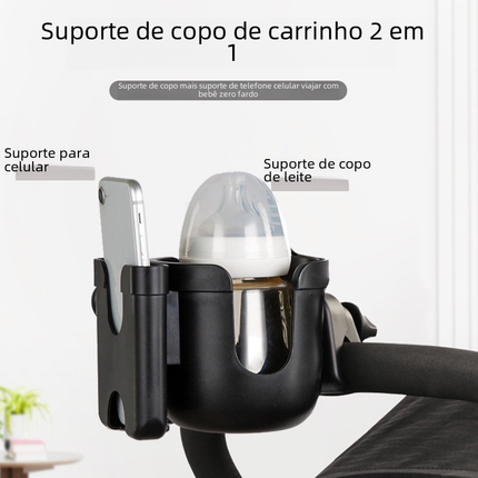 3-in-1 Stroller Cup & Phone Holder – ABS Bracket for Prams | Black