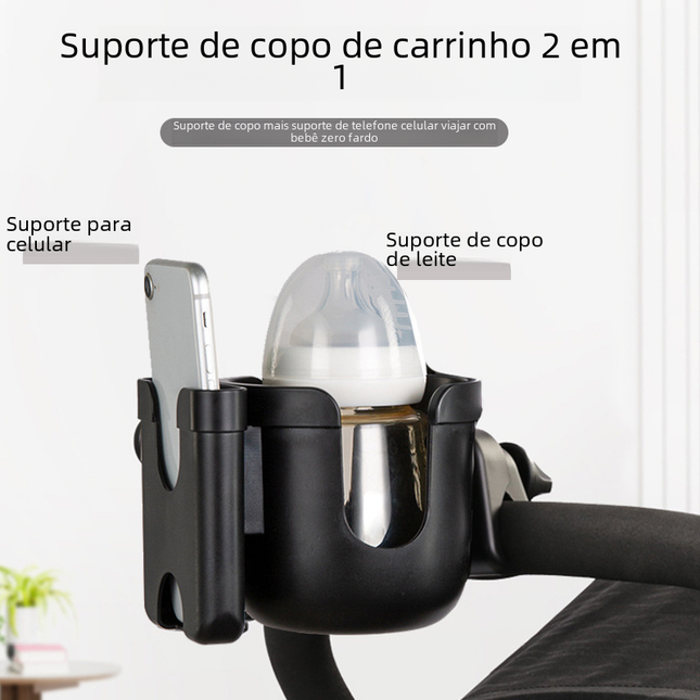 3-in-1 Stroller Cup & Phone Holder – ABS Bracket for Prams | Black
